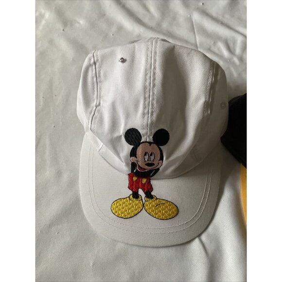 Two Mickey Mouse Baseball Caps White & Black Embroidered Yellow Bill Adjustable - Picture 2 of 16